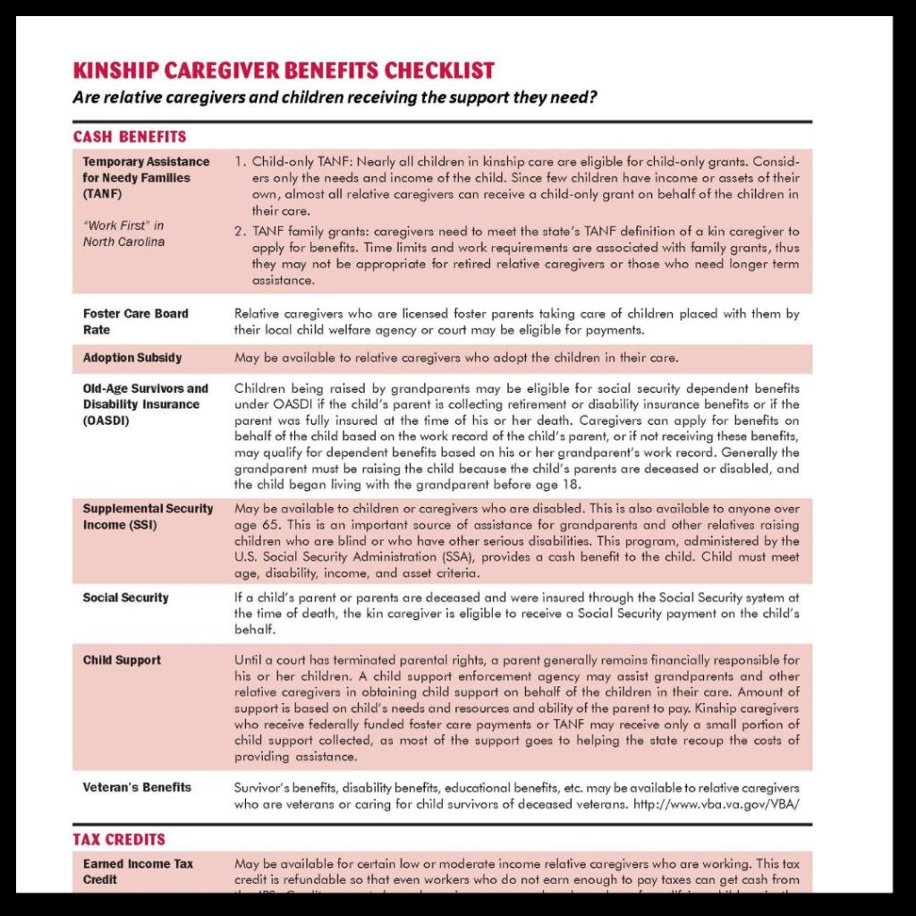 Kinship Caregiver Benefits Checklist