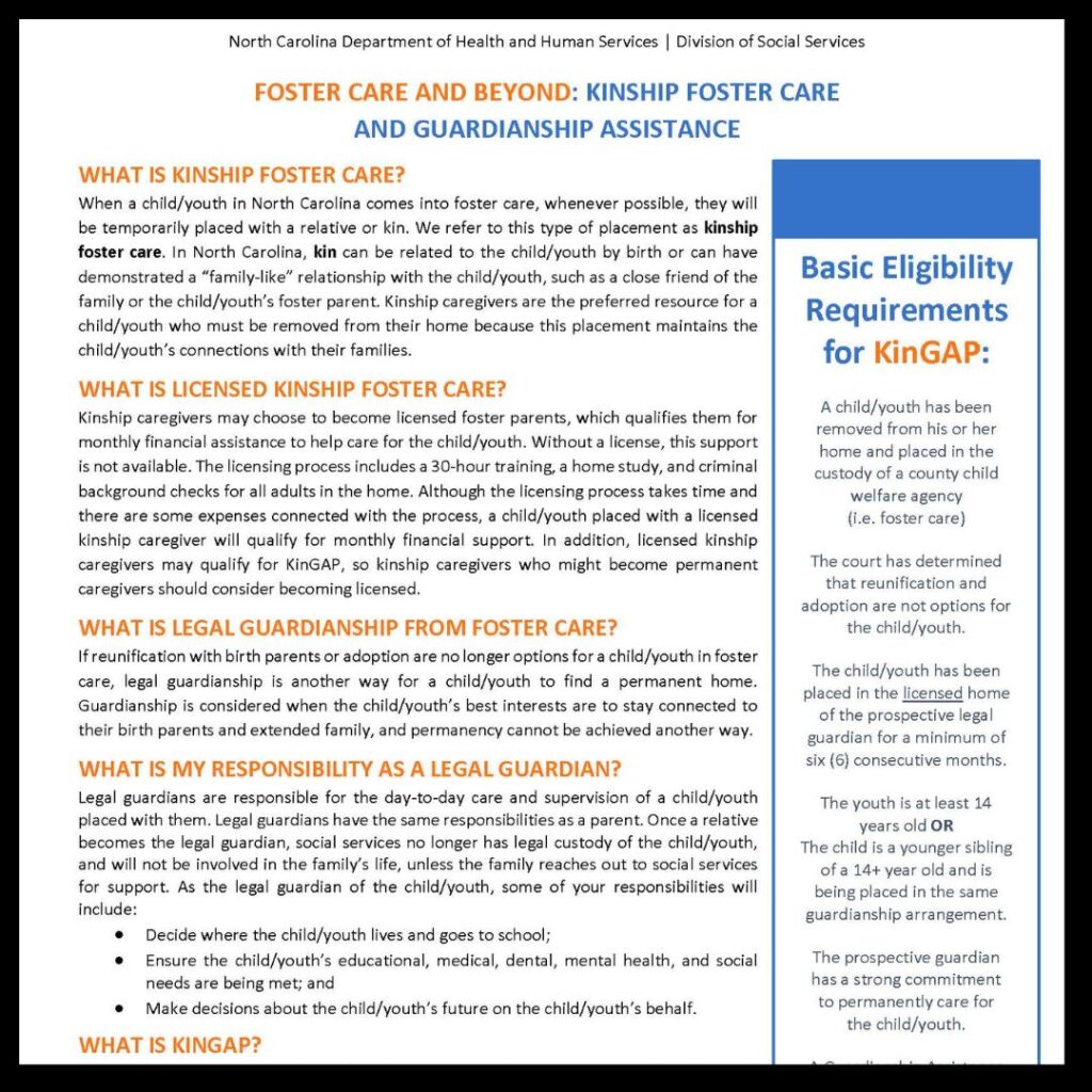 Foster Care and beyond, kinship foster care and guardianship assistance