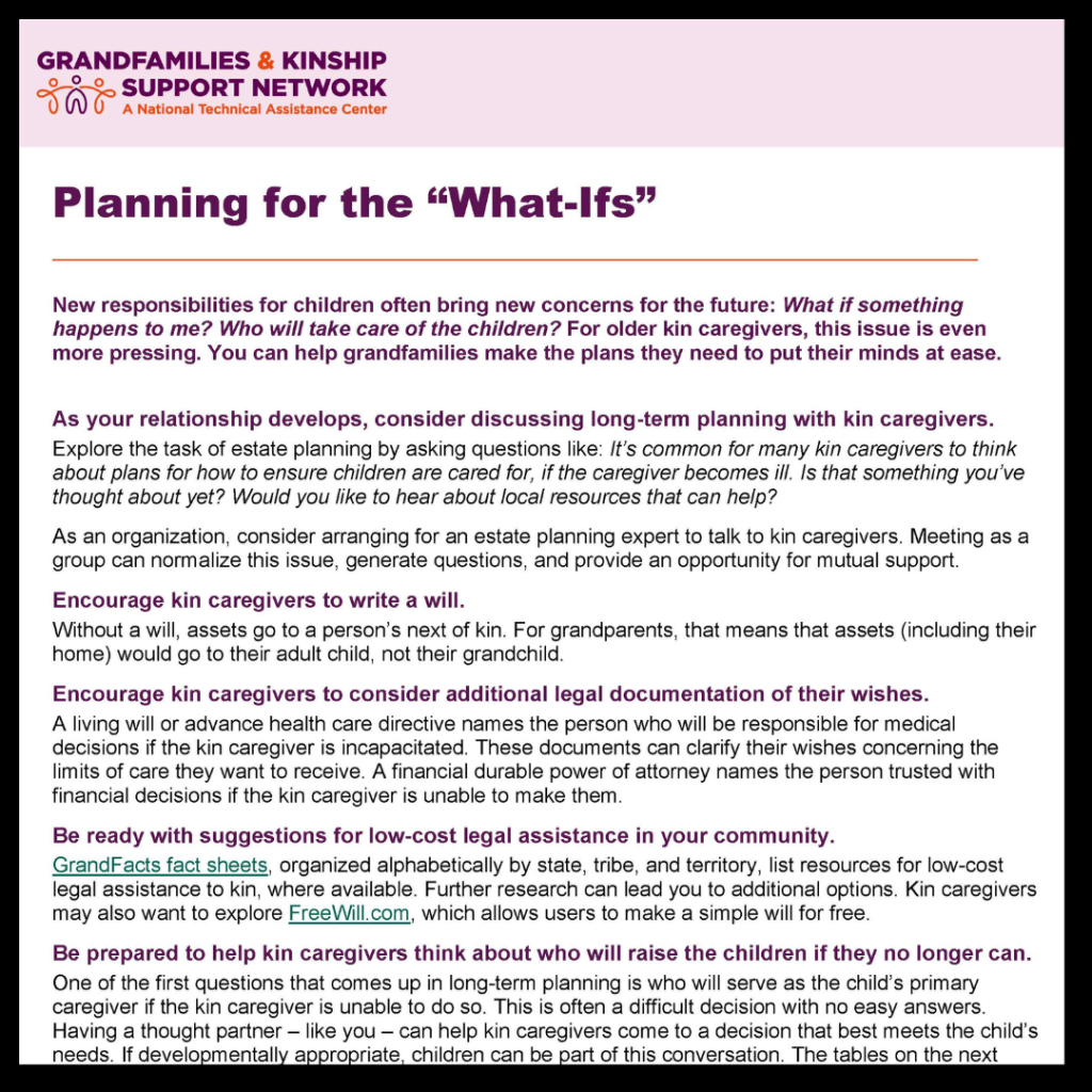 Grandfamilies & Kinship Support Network, Planning for the "what-ifs"