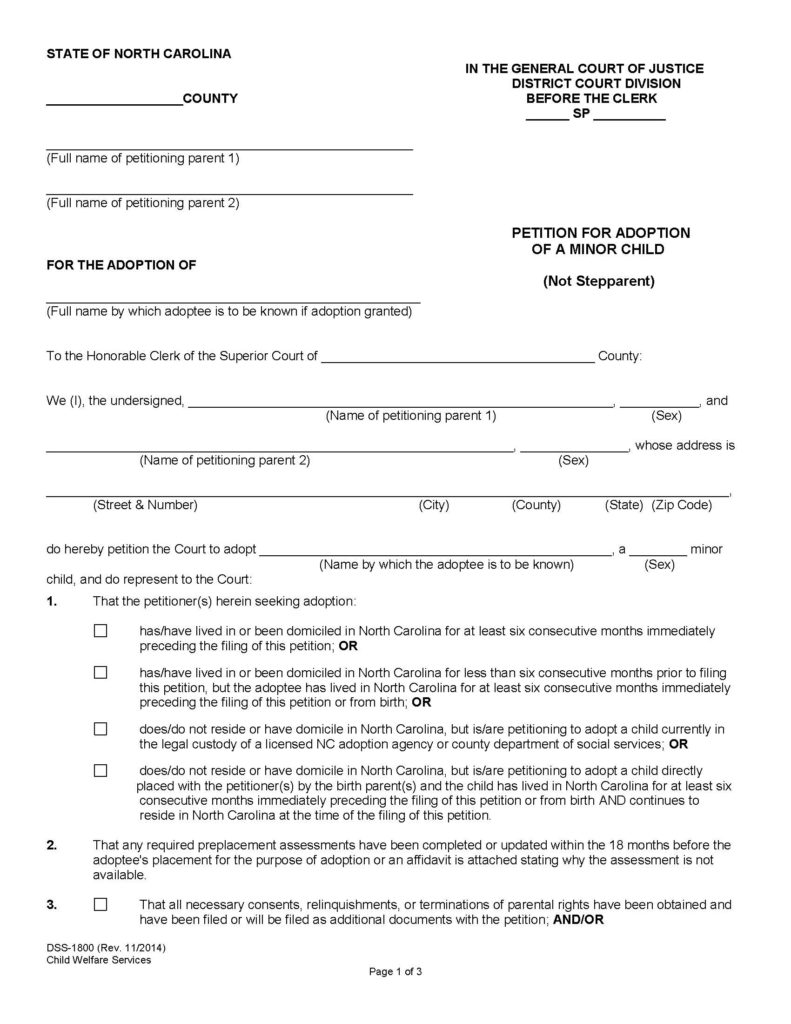 North Carolina Adoption document form