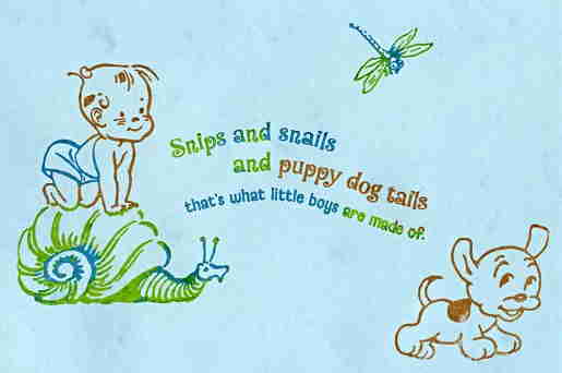 Snips and snails and puppy dog tails: that's what little boys are made of.